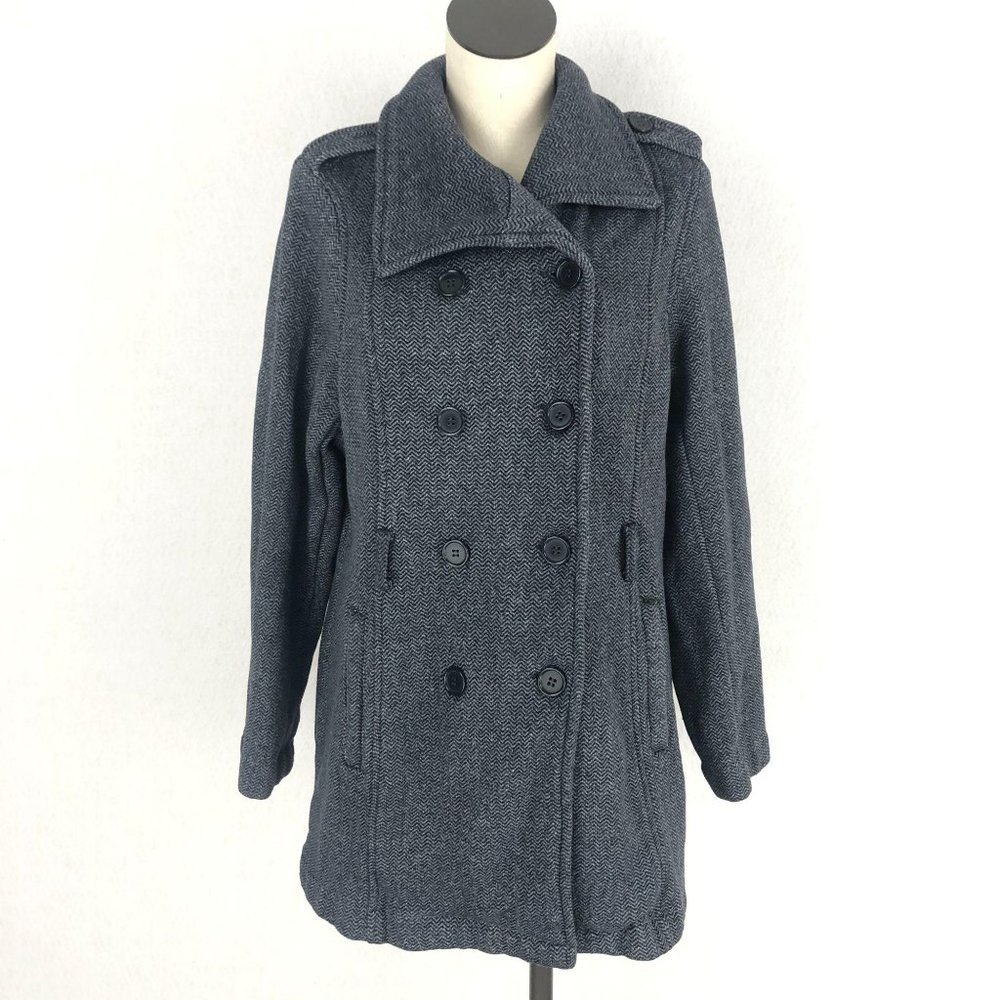 Torrid Women's Plus Size 2X Dark Grey Herringbone Double Breasted Peacoat Jacket